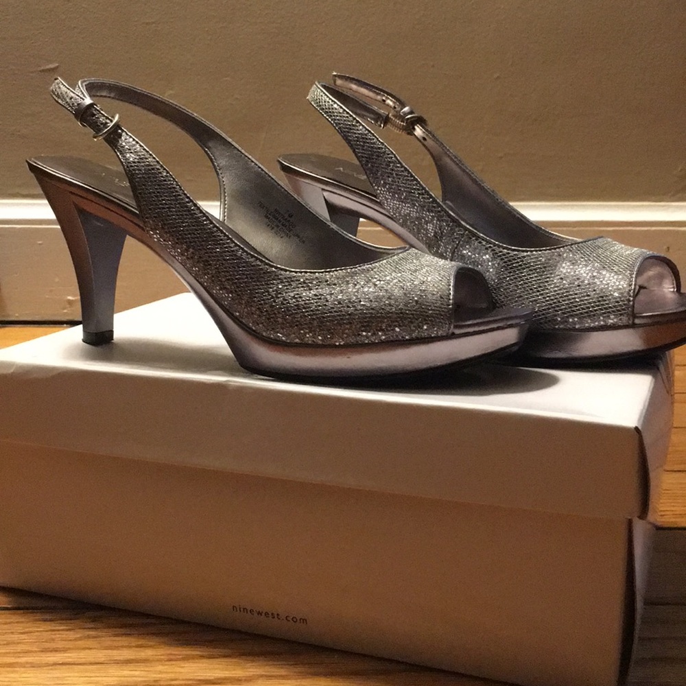 Nine West silver sparkle heels